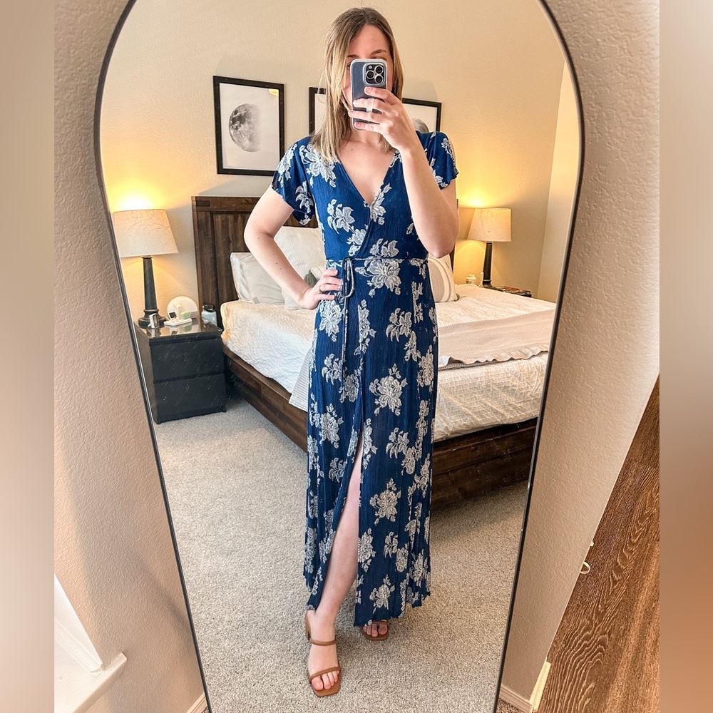 Heart of Marigold Navy Blue Floral Print Wrap Maxi Dress